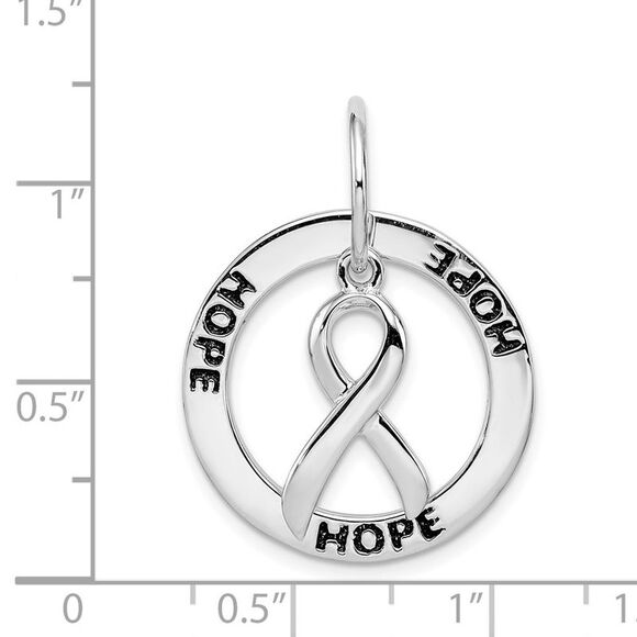 Sterling Silver Hope Circle and Cancer Awareness Ribbon Pendant, 20mm - Picture 4 of 5